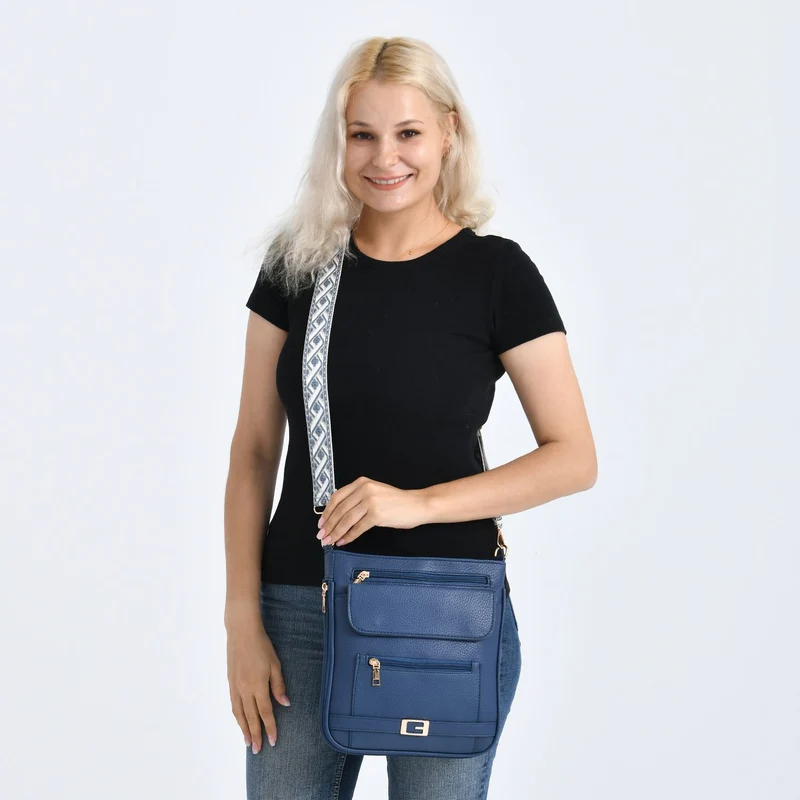 Crossbody-Tasche mit gewebtem Schulterriemen und Reißverschlussfächern, 24x28 cm, Tomatenrot
