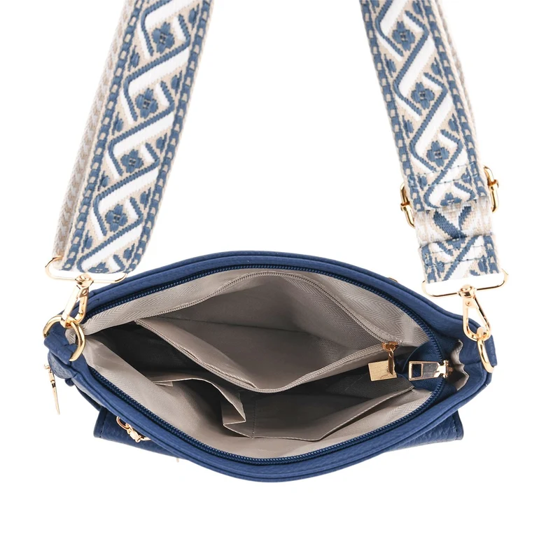 Crossbody-Tasche mit gewebtem Schulterriemen und Reißverschlussfächern, 24x28 cm, Tomatenrot