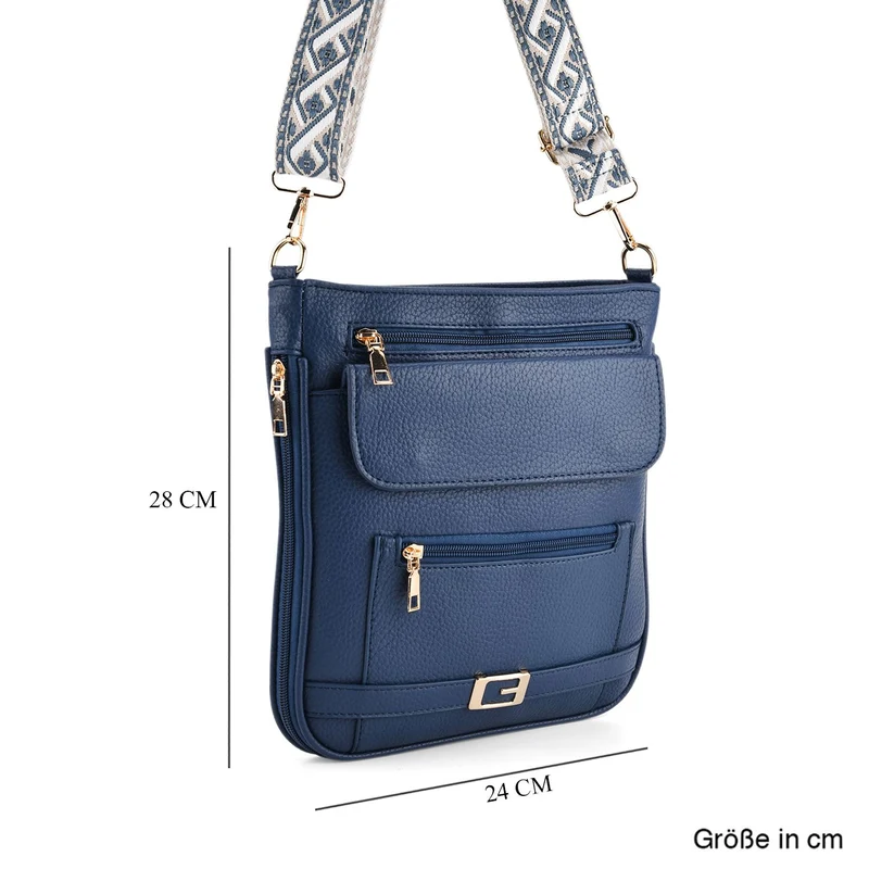 Crossbody-Tasche mit gewebtem Schulterriemen und Reißverschlussfächern, 24x28 cm, Tomatenrot