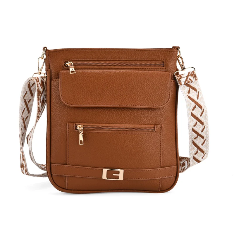 Crossbody-Tasche mit gewebtem Schulterriemen und Reißverschlussfächern, 24x28 cm, Tomatenrot