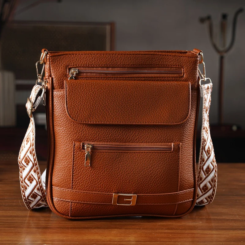 Crossbody-Tasche mit gewebtem Schulterriemen und Reißverschlussfächern, 24x28 cm, Tomatenrot