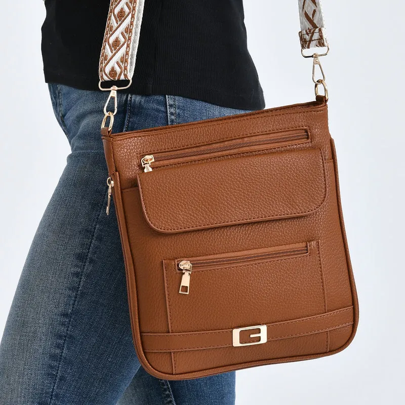Crossbody-Tasche mit gewebtem Schulterriemen und Reißverschlussfächern, 24x28 cm, Tomatenrot