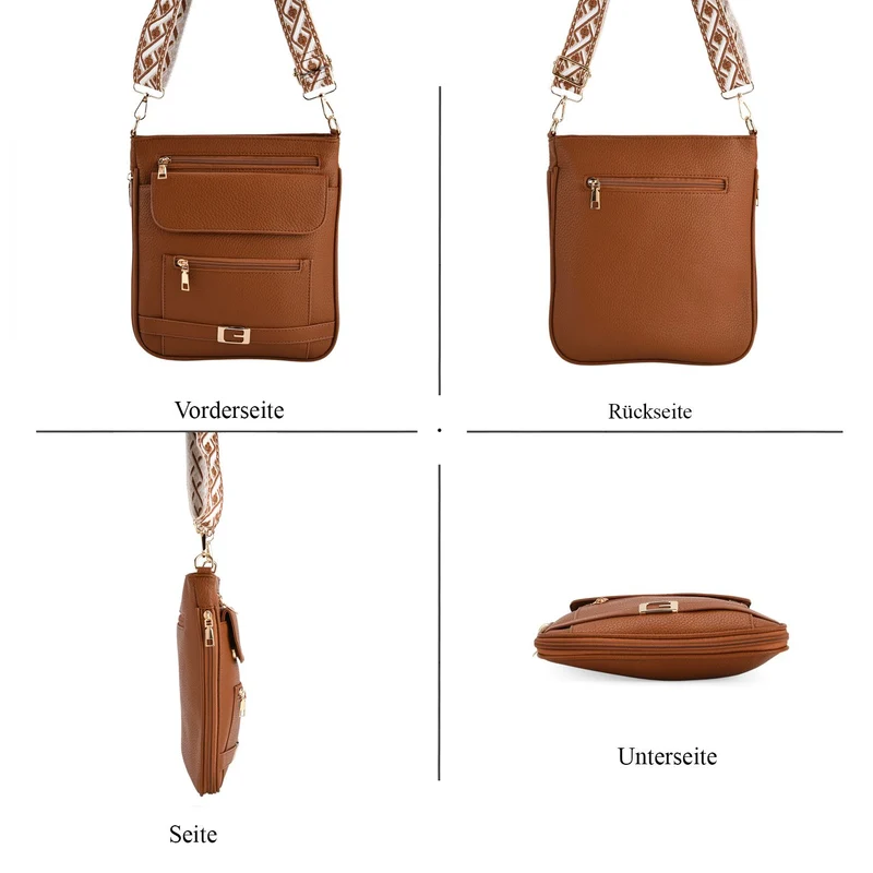 Crossbody-Tasche mit gewebtem Schulterriemen und Reißverschlussfächern, 24x28 cm, Tomatenrot