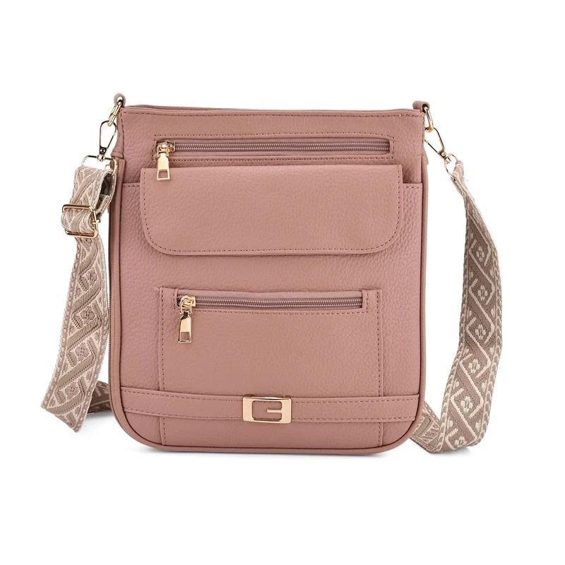Crossbody-Tasche mit gewebtem Schulterriemen und Reißverschlussfächern, 24x28 cm, Tomatenrot