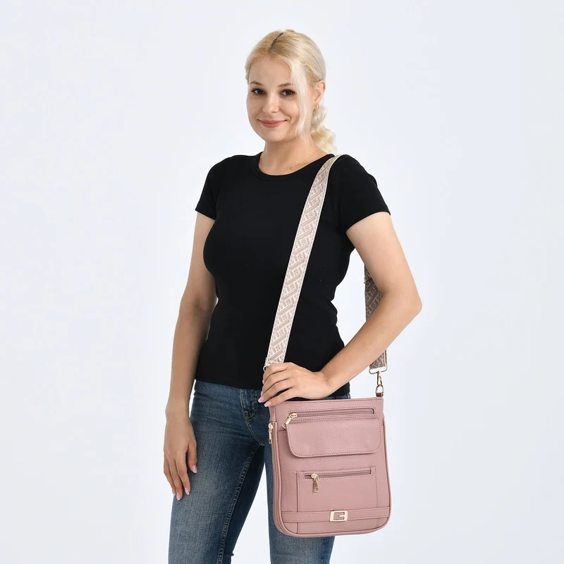 Crossbody-Tasche mit gewebtem Schulterriemen und Reißverschlussfächern, 24x28 cm, Tomatenrot