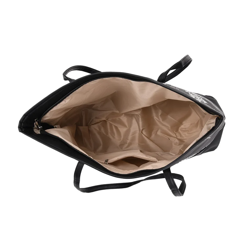 Schultertasche modischem Print, große Kapazität, mit Reißverschluss und Innentasche, 48x29x14 cm, Polyester mit PU-Leder, Blau mit Blumenmuster