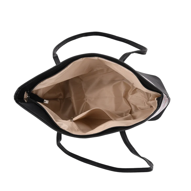 Schultertasche modischem Print, große Kapazität, mit Reißverschluss und Innentasche, 48x29x14 cm, Polyester mit PU-Leder, Blau mit Blumenmuster
