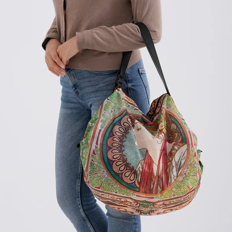 Faltbare Einkaufstasche mit Reißverschlussfach 50 x 70 cm Beige Mädchenmotiv