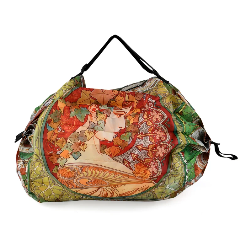 Faltbare Einkaufstasche mit Reißverschlussfach 50 x 70 cm Beige Mädchenmotiv