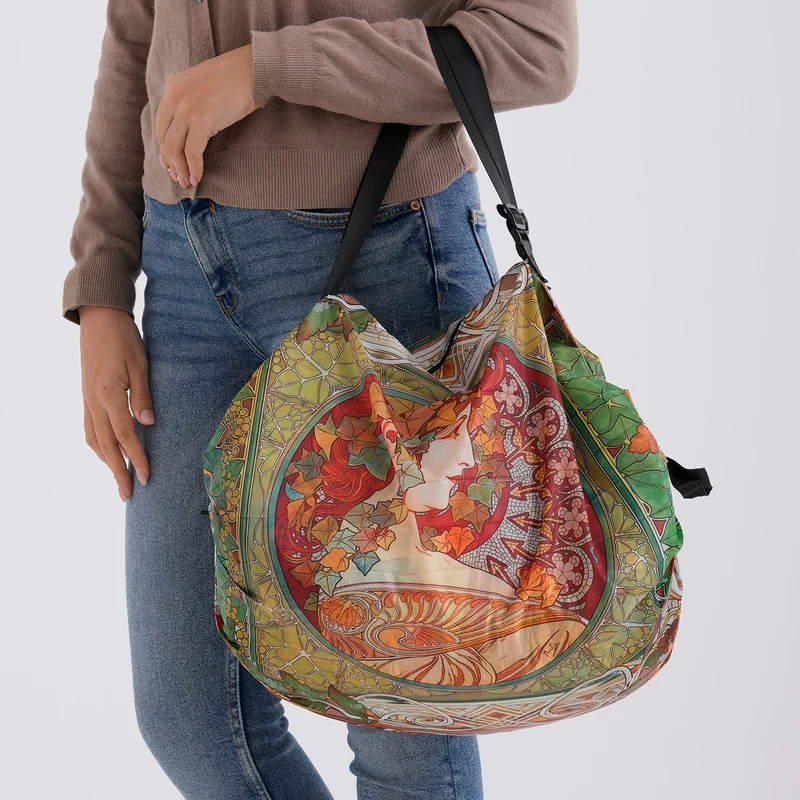 Faltbare Einkaufstasche mit Reißverschlussfach 50 x 70 cm Beige Mädchenmotiv