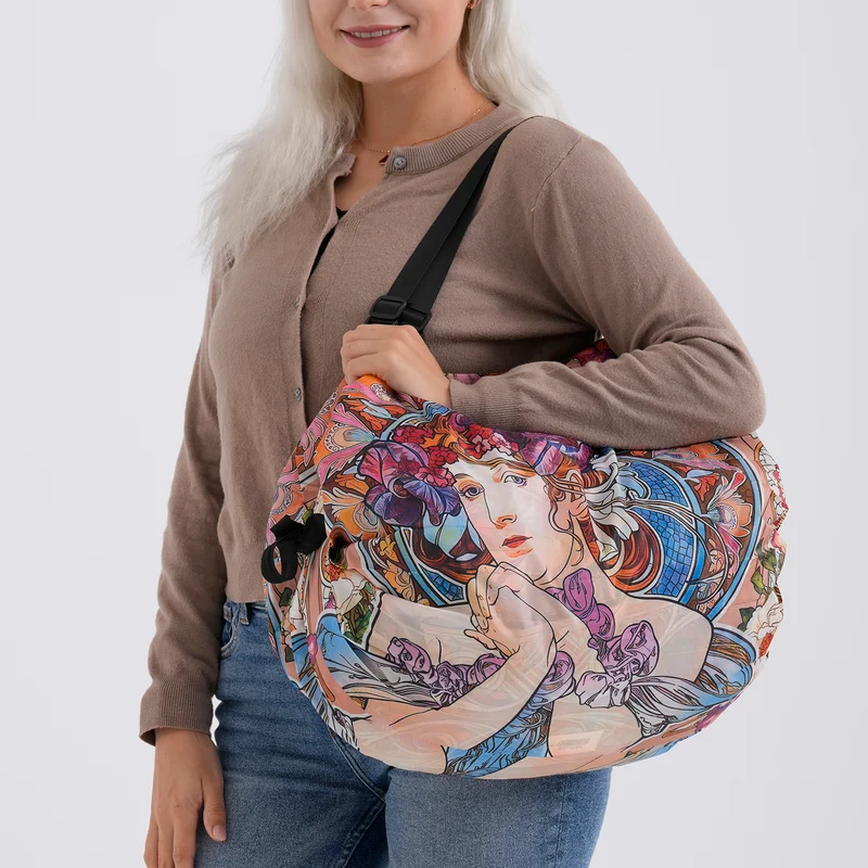 Faltbare Einkaufstasche mit Reißverschlussfach 50 x 70 cm Beige Mädchenmotiv