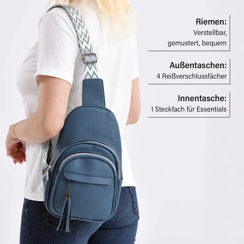 Crossbody-Tasche aus Nylon, mit mehreren Reißverschlussfächern und verstellbarem Schulterriemen, 24x15x9?cm, Rot
