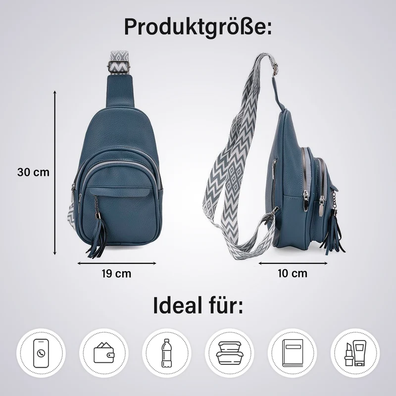 Crossbody-Tasche aus Nylon, mit mehreren Reißverschlussfächern und verstellbarem Schulterriemen, 24x15x9?cm, Rot