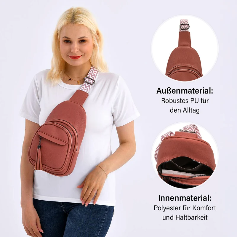 Crossbody-Tasche aus Nylon, mit mehreren Reißverschlussfächern und verstellbarem Schulterriemen, 24x15x9?cm, Rot