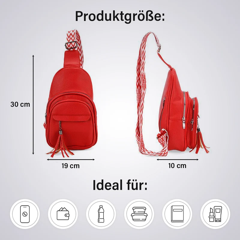 Crossbody-Tasche aus Nylon, mit mehreren Reißverschlussfächern und verstellbarem Schulterriemen, 24x15x9?cm, Rot