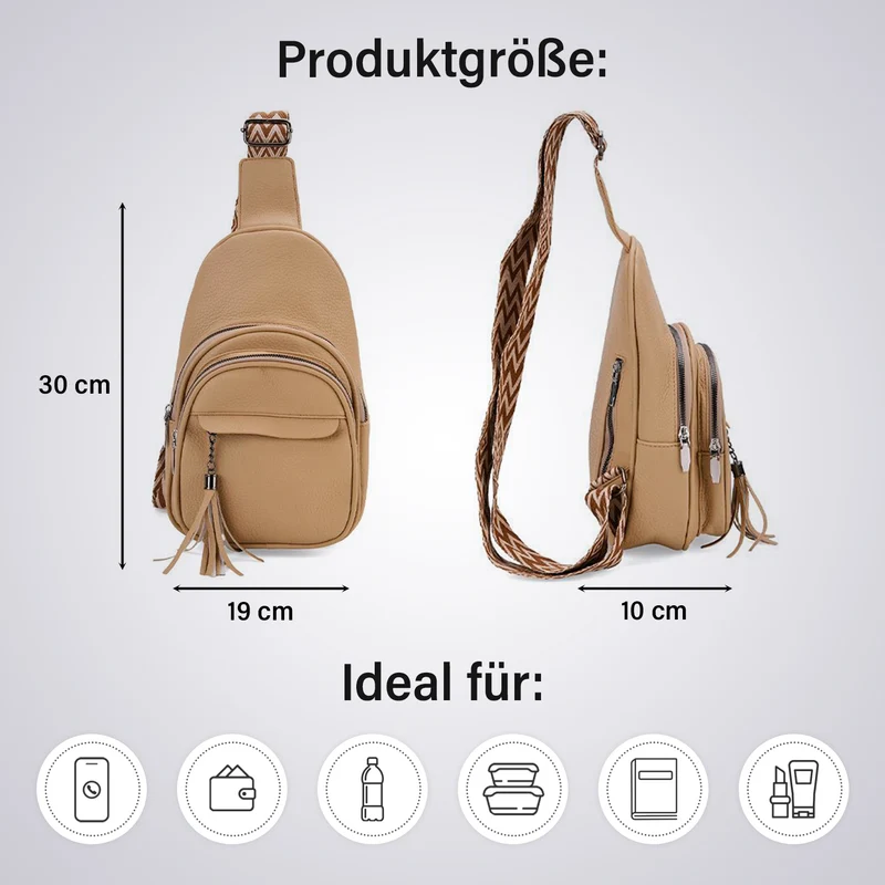 Crossbody-Tasche aus Nylon, mit mehreren Reißverschlussfächern und verstellbarem Schulterriemen, 24x15x9?cm, Rot