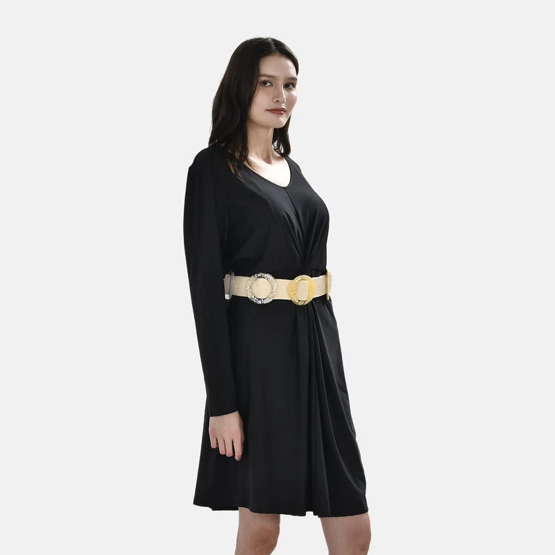 Elastischer Stroh-Gürtel mit 5 austauschbaren Schnallen, Beige