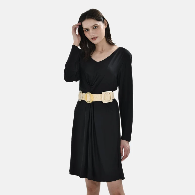Elastischer Stroh-Gürtel mit 5 austauschbaren Schnallen, Beige