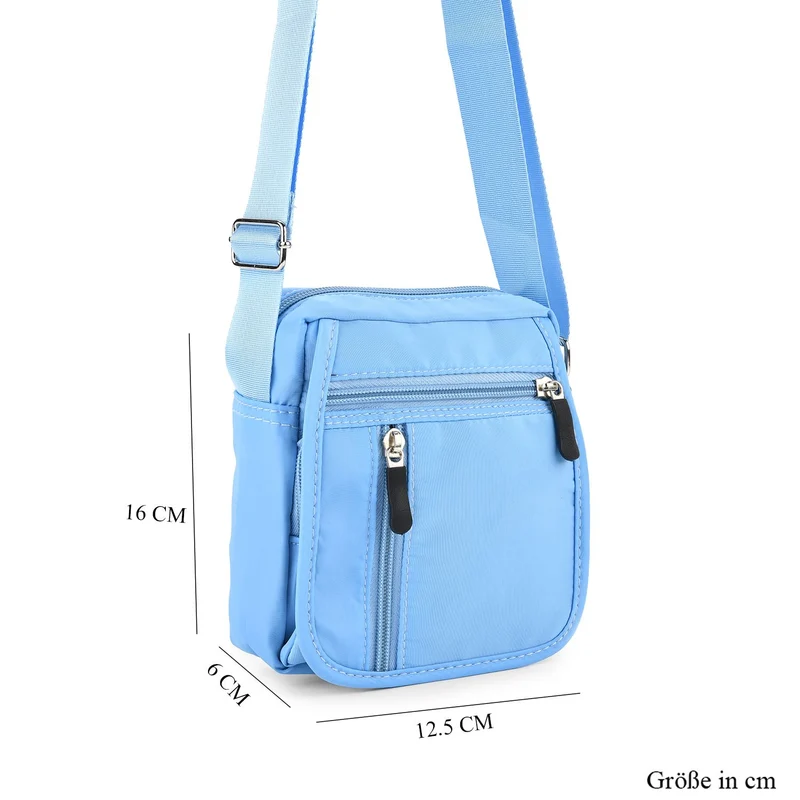 Umhängetasche mit mehreren Reißverschlussfächern und RFID-Schutz, Größe 12,5x6x16 cm, Rosenrot