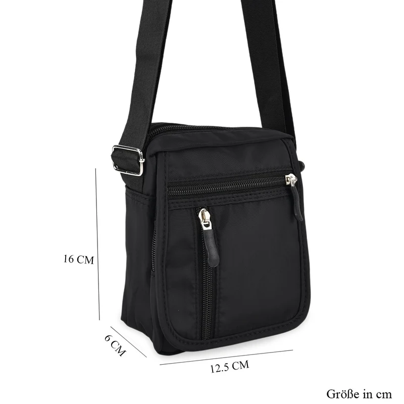 Umhängetasche mit mehreren Reißverschlussfächern und RFID-Schutz, Größe 12,5x6x16 cm, Rosenrot