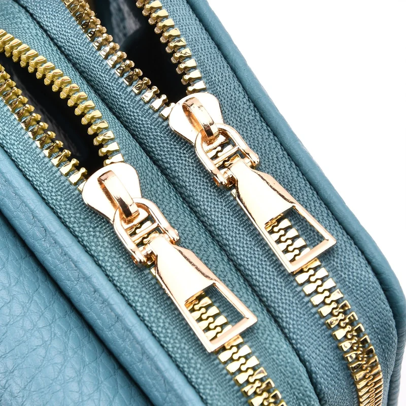 Crossbody-Handytasche mit RFID-Schutz, Kartenfächern und gemustertem Trageriemen, ca. 19x6x11 cm, Grün