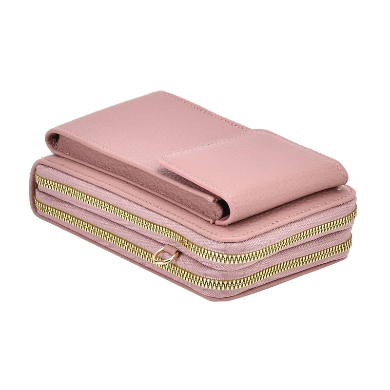 Crossbody-Handytasche mit RFID-Schutz, Kartenfächern und gemustertem Trageriemen, ca. 19x6x11 cm, Grün