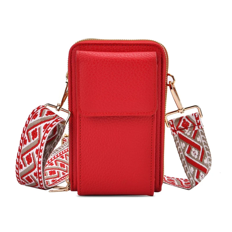 Crossbody-Handytasche mit RFID-Schutz, Kartenfächern und gemustertem Trageriemen, ca. 19x6x11 cm, Grün