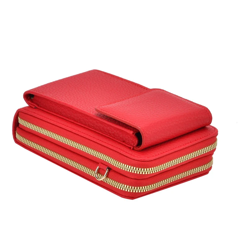 Crossbody-Handytasche mit RFID-Schutz, Kartenfächern und gemustertem Trageriemen, ca. 19x6x11 cm, Grün