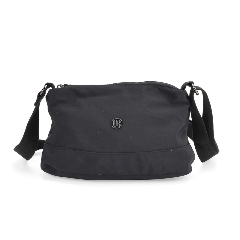 Crossbody-Tasche aus Nylon, mit mehreren Reißverschlussfächern und verstellbarem Schulterriemen, 24x15x9cm, Schwarz