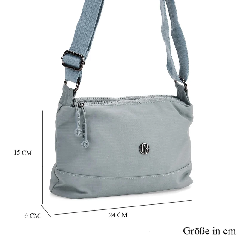 Crossbody-Tasche aus Nylon, mit mehreren Reißverschlussfächern und verstellbarem Schulterriemen, 24x15x9cm, Schwarz