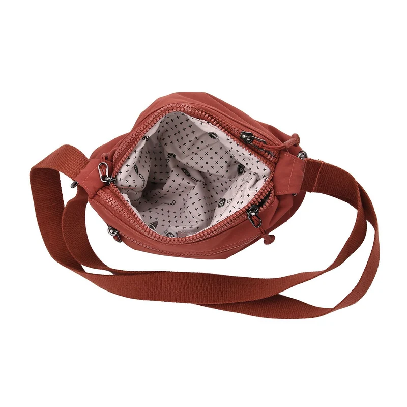 Crossbody-Tasche aus Nylon, mit mehreren Reißverschlussfächern und verstellbarem Schulterriemen, 24x15x9cm, Schwarz