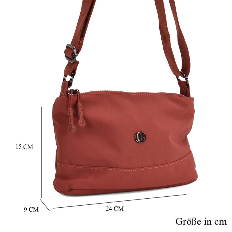Crossbody-Tasche aus Nylon, mit mehreren Reißverschlussfächern und verstellbarem Schulterriemen, 24x15x9cm, Schwarz