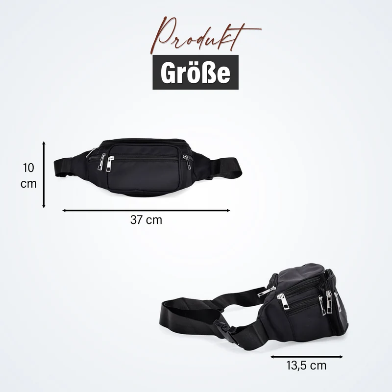 Gürteltasche mit RFID-Schutz, Nylon, 6 Reißverschlussfächer, Schnellverschluss, verstellbarer Schultergurt, Größe 37x10x13,5?cm, marineblau
