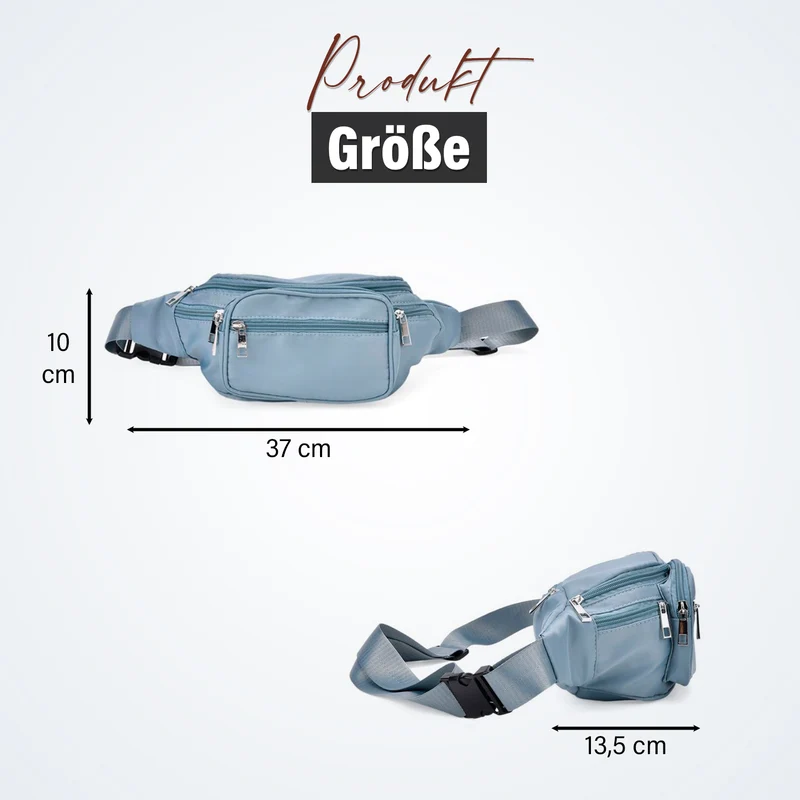Gürteltasche mit RFID-Schutz, Nylon, 6 Reißverschlussfächer, Schnellverschluss, verstellbarer Schultergurt, Größe 37x10x13,5?cm, marineblau