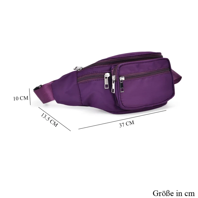 Gürteltasche mit RFID-Schutz, Nylon, 6 Reißverschlussfächer, Schnellverschluss, verstellbarer Schultergurt, Größe 37x10x13,5?cm, marineblau