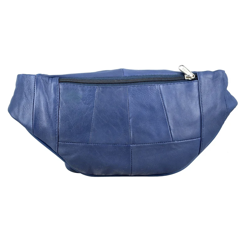 Gürteltasche aus 100 % Echtleder mit Stepp-Design, verstellbarer Riemen, Marineblau