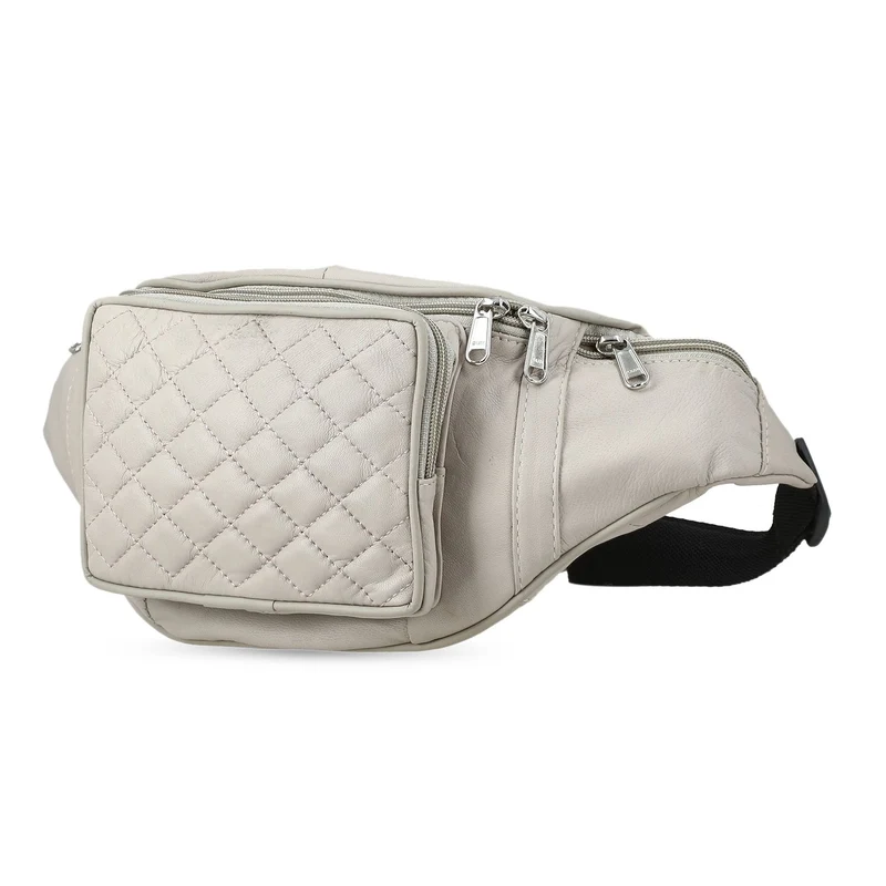 Gürteltasche aus 100 % Echtleder mit Stepp-Design, verstellbarer Riemen, Marineblau