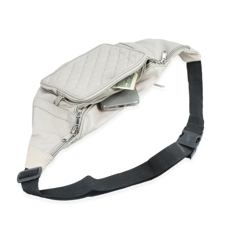Gürteltasche aus 100 % Echtleder mit Stepp-Design, verstellbarer Riemen, Marineblau