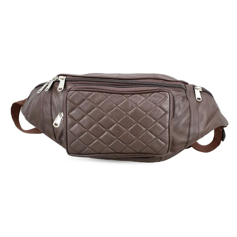 Gürteltasche aus 100 % Echtleder mit Stepp-Design, verstellbarer Riemen, Marineblau