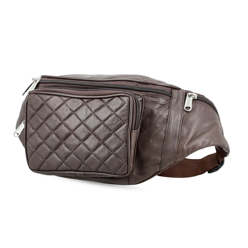 Gürteltasche aus 100 % Echtleder mit Stepp-Design, verstellbarer Riemen, Marineblau