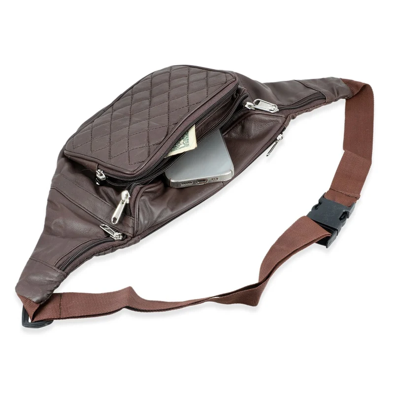 Gürteltasche aus 100 % Echtleder mit Stepp-Design, verstellbarer Riemen, Marineblau