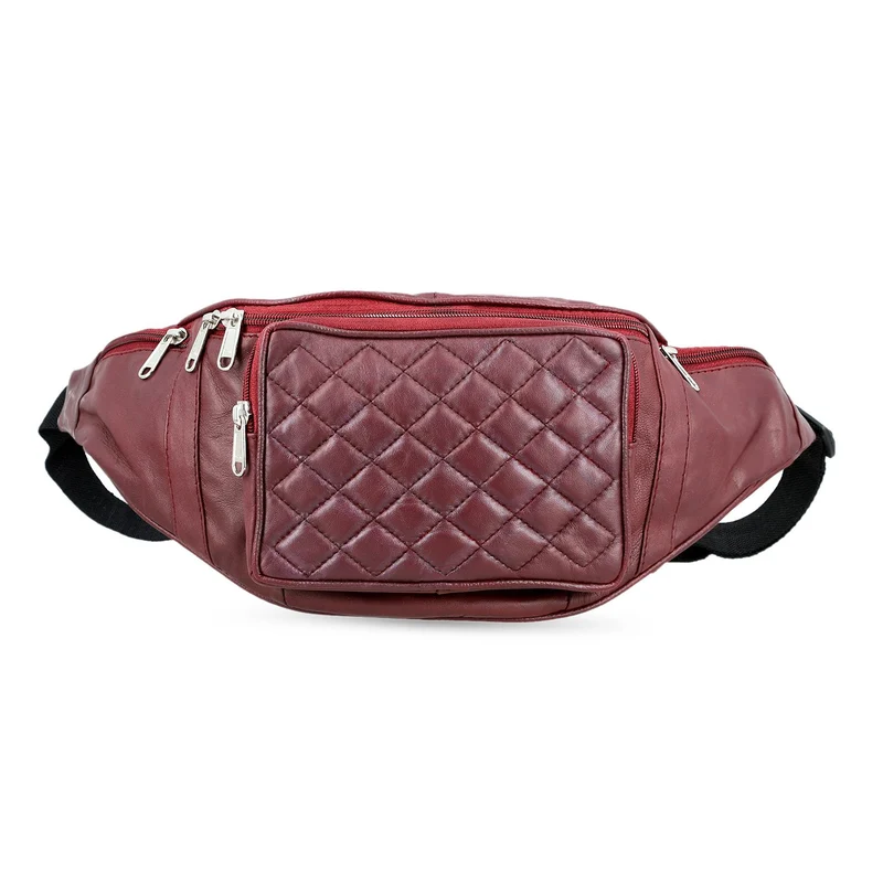 Gürteltasche aus 100 % Echtleder mit Stepp-Design, verstellbarer Riemen, Marineblau
