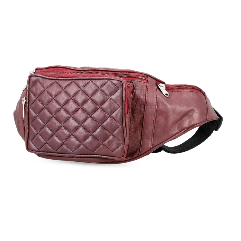 Gürteltasche aus 100 % Echtleder mit Stepp-Design, verstellbarer Riemen, Marineblau