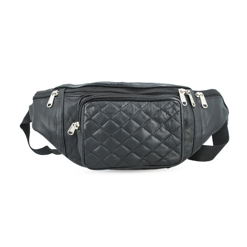 Gürteltasche aus 100 % Echtleder mit Stepp-Design, verstellbarer Riemen, Marineblau