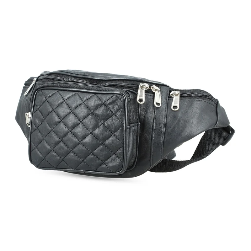 Gürteltasche aus 100 % Echtleder mit Stepp-Design, verstellbarer Riemen, Marineblau