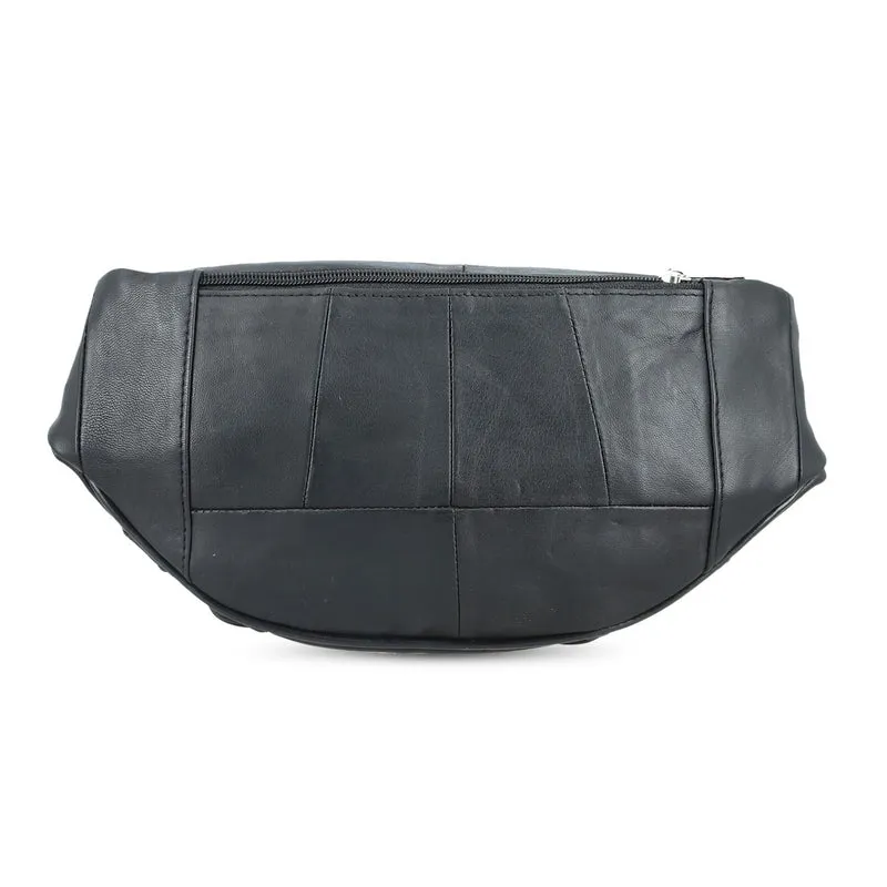 Gürteltasche aus 100 % Echtleder mit Stepp-Design, verstellbarer Riemen, Marineblau