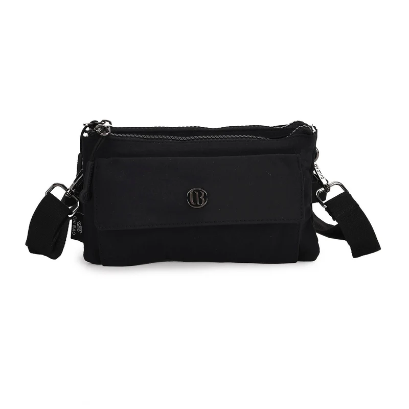 Crossbody-Tasche aus Nylon, mit mehreren Reißverschlussfächern und verstellbarem Schulterriemen, 20x12x3.5 cm, Schwarz