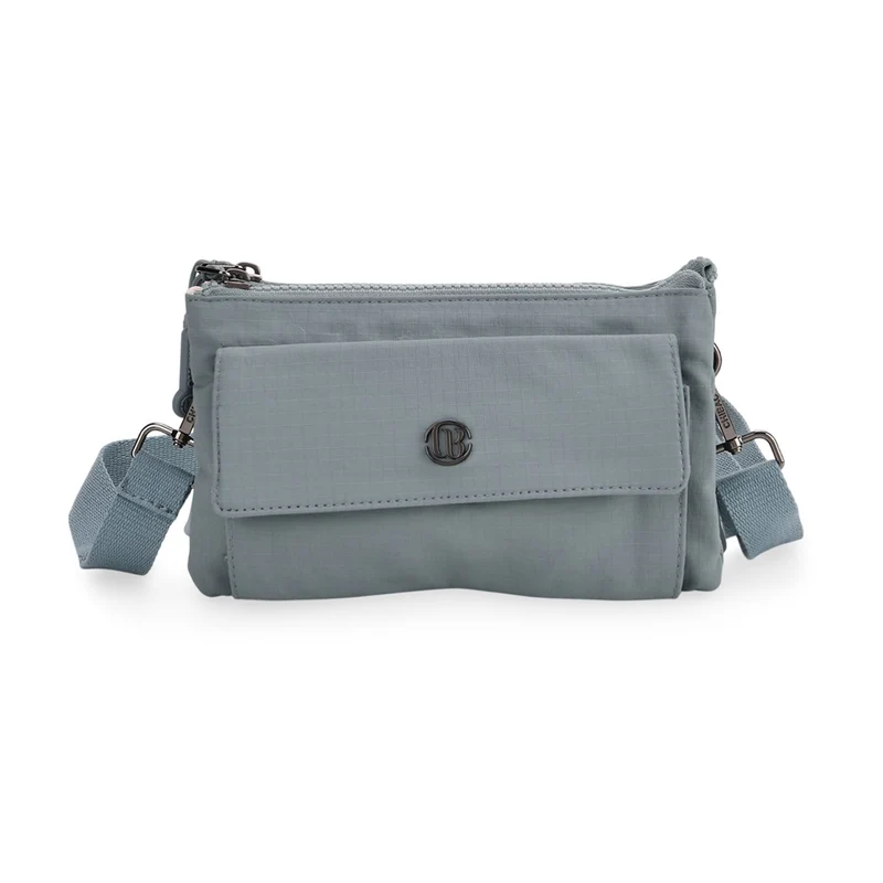 Crossbody-Tasche aus Nylon, mit mehreren Reißverschlussfächern und verstellbarem Schulterriemen, 20x12x3.5 cm, Schwarz