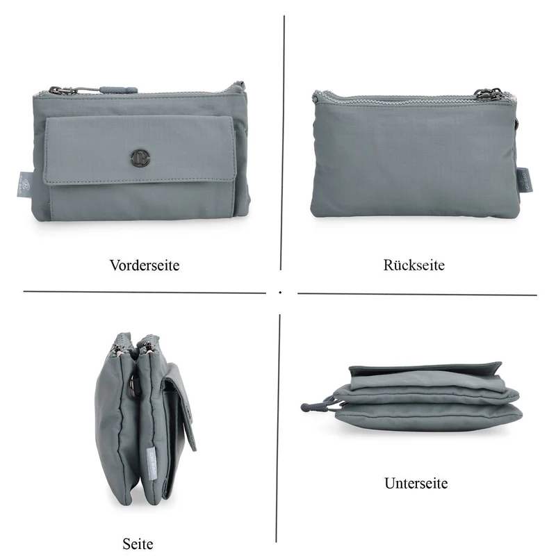 Crossbody-Tasche aus Nylon, mit mehreren Reißverschlussfächern und verstellbarem Schulterriemen, 20x12x3.5 cm, Schwarz