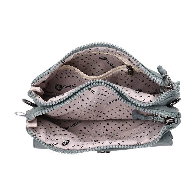Crossbody-Tasche aus Nylon, mit mehreren Reißverschlussfächern und verstellbarem Schulterriemen, 20x12x3.5 cm, Schwarz